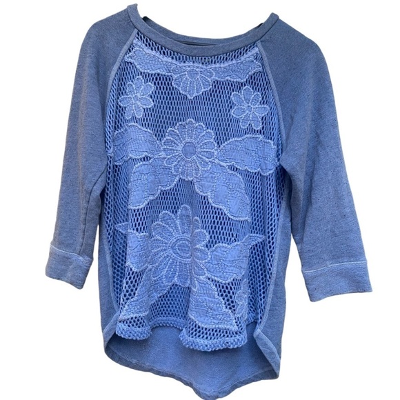 Lucky Brand | Lucky Lotus | Blue | Crochet | Terry Cloth Sweatshirt | Size:M - Picture 1 of 12